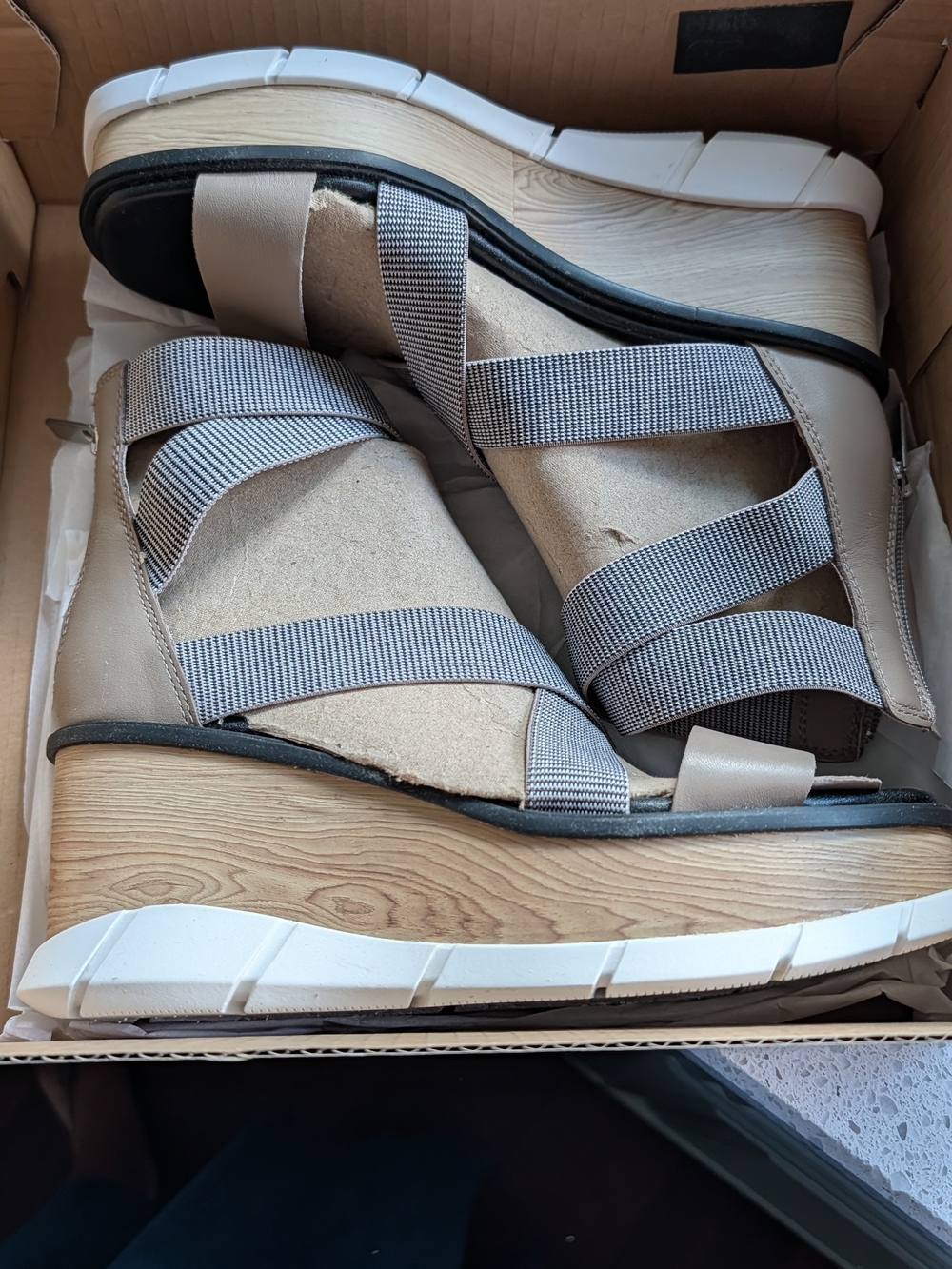 Sorel Taupe and Gray Strappy Wedge Sandals - Picture 2 of 6